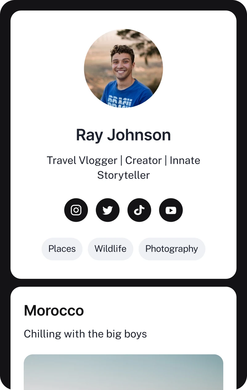 Ray Johnson travel creator link in bio template