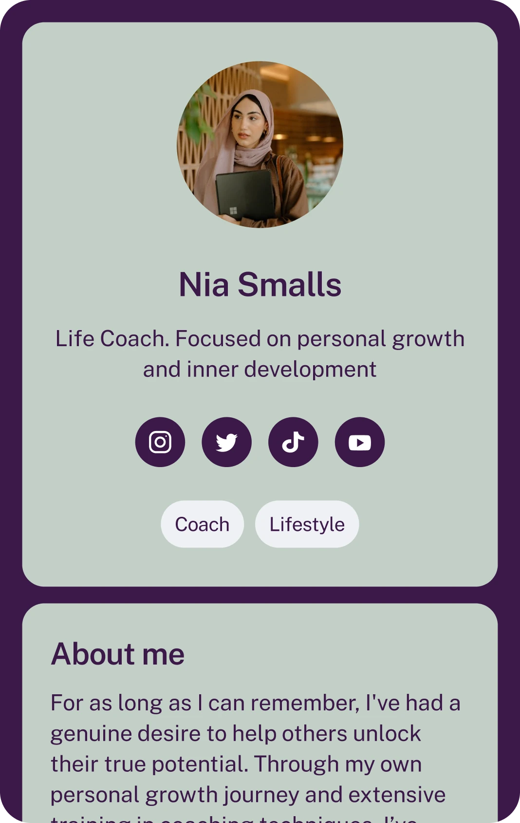 Tranquil Lilac creator link in bio template