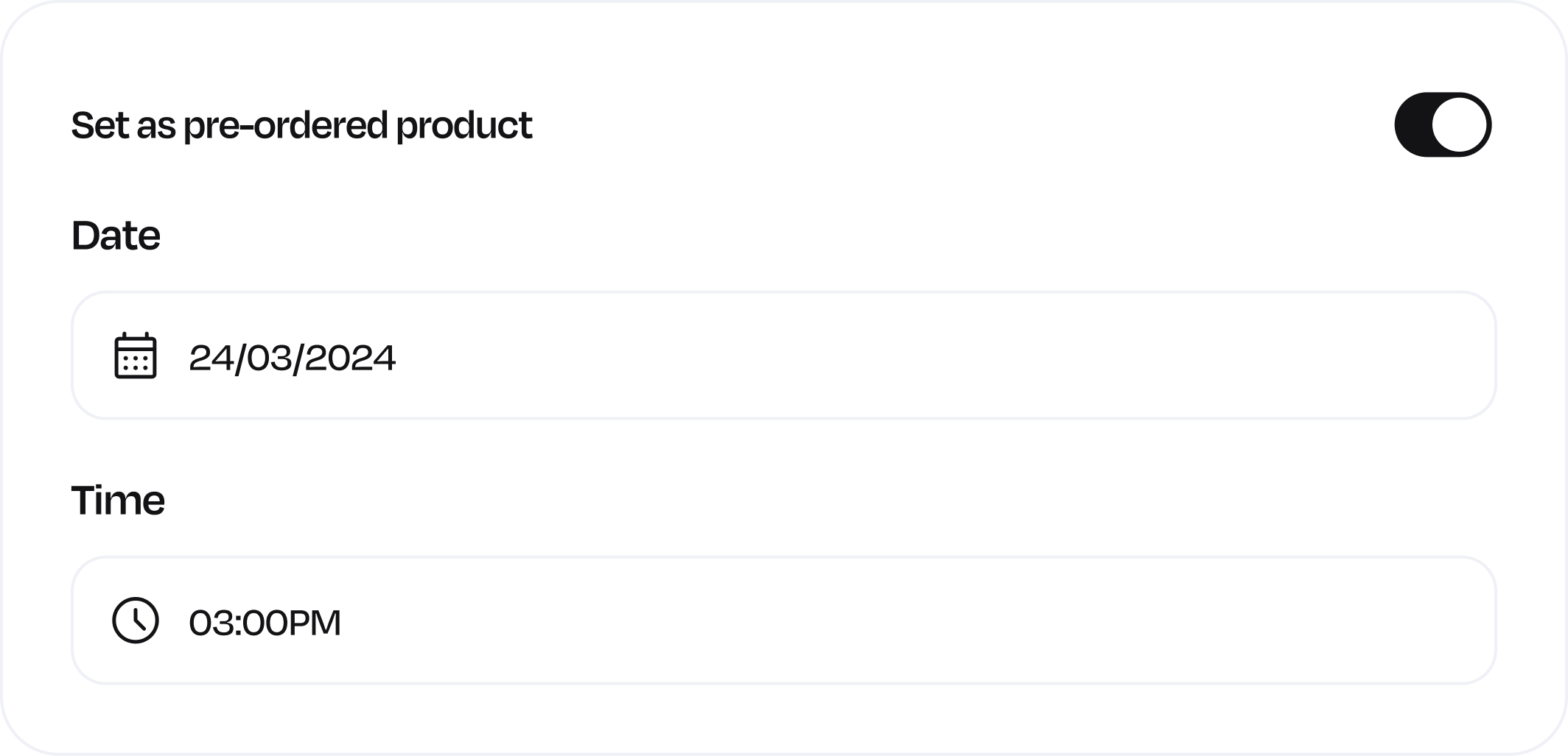 Pre-order date and time settings